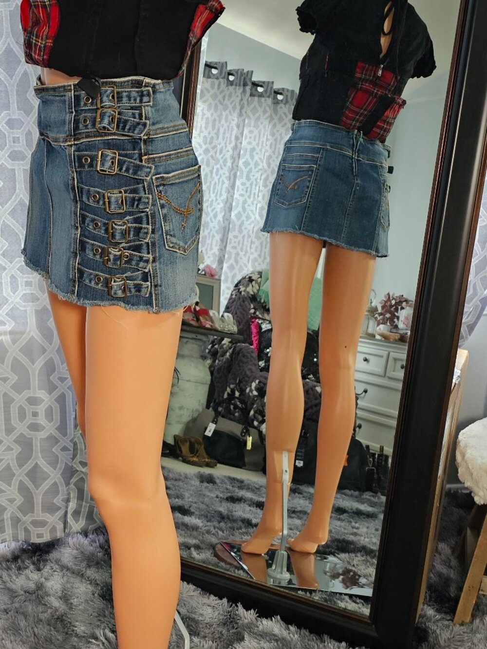 Dollhouse Y2K Denim Buckle‑Front Mini Skirt, Size S